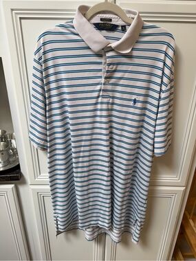 Polo Golf Ralph Lauren Performance Polo — White & Blue Striped